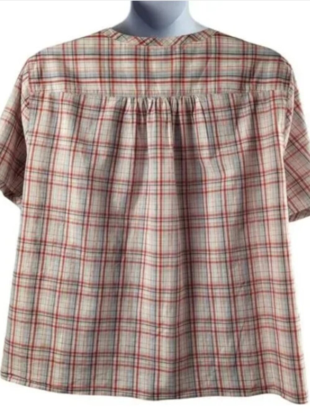 Liz Claiborne Size 3X Multi-Color Plaid All Cotton Blouse Short Sleeve Shirred - Picture 5 of 13